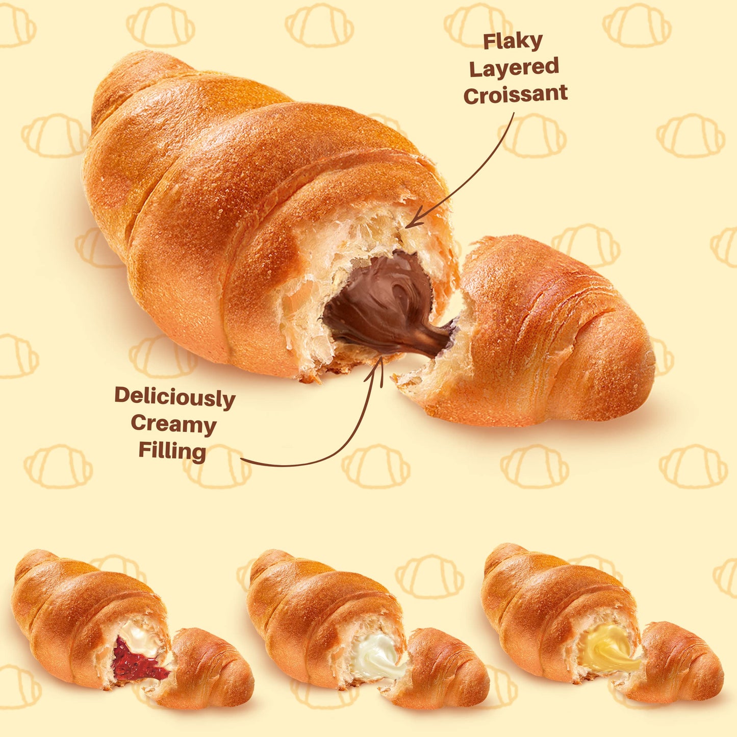 7Days Soft Croissant Variety Pack (24 Count), 6 Chocolate, 6 Vanilla, 6 Strawberry Vanilla, 6 Caramel, Breakfast Pastry, Individually Wrapped On The Go Snack (Pack Of 24)