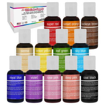 U.S. Cake Supply 12 Color Cake Food Coloring Liqua-Gel Decorating Set - .75 Fl. Oz. (20Ml) Bottles Primary Colors