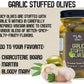 Green Jay Gourmet Garlic Stuffed Olives - All Natural - 16 Ounces - Perfect for Cocktails & Cheese Boards