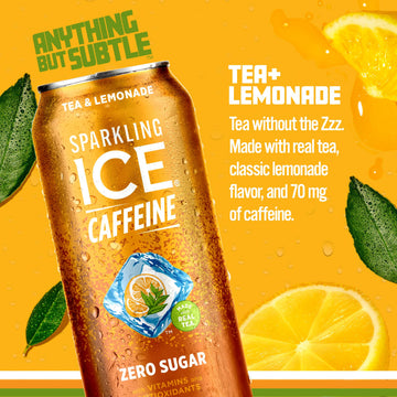 Sparkling Ice Caffeine Tea + Lemonade Sparkling Water, Zero Sugar, 16 Fl Oz Cans, Pack of 12