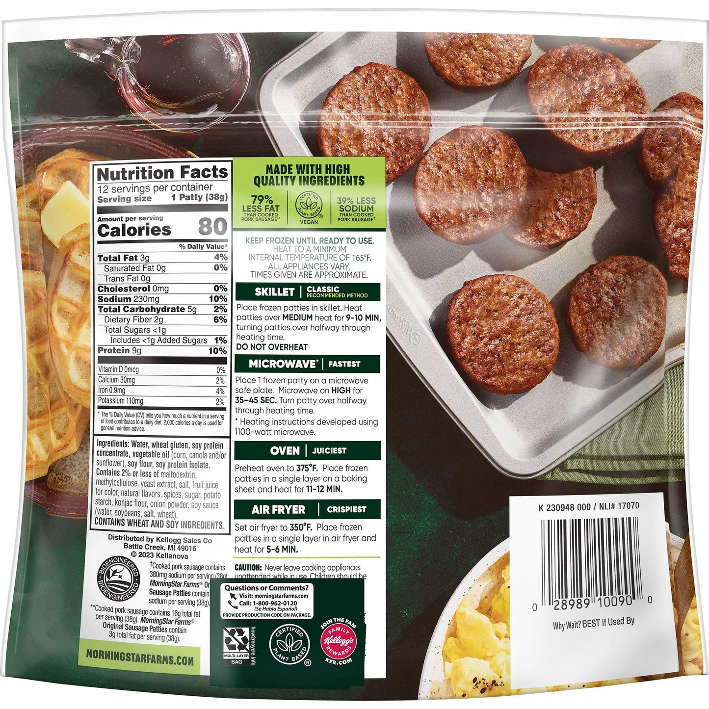 MorningStar Farms Plant Based Sausage Patties, Vegan Meat, Value Pack (12 Count)