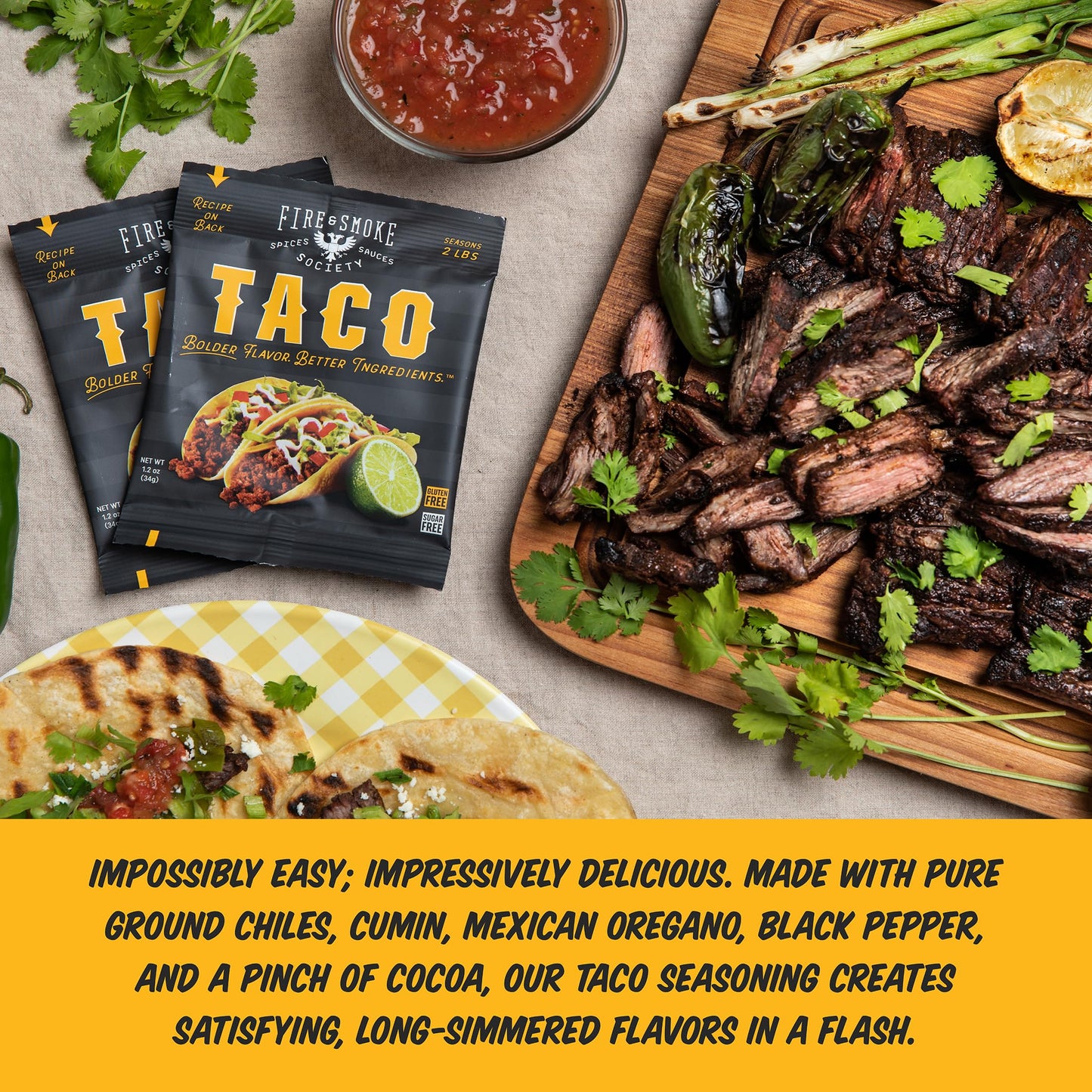 Fire & Smoke Society Taco Seasoning Mix | .85 Oz (12-Pack) | Mexican Seasoning For Carnitas, Fajitas, Steak, Beef, Chicken