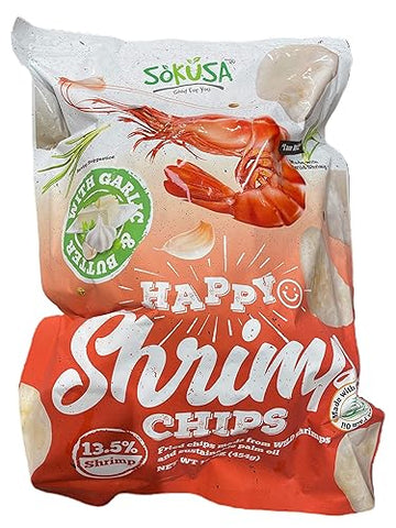 Costco Happy Chips With Garlic & Butter 13.5% Shrimp Family Size, 16 Oz