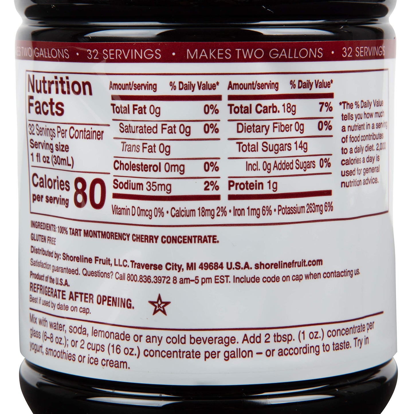 Cherry Bay Orchards Tart Cherry Concentrate Juice - 32 Fl Oz Bottle - One Color