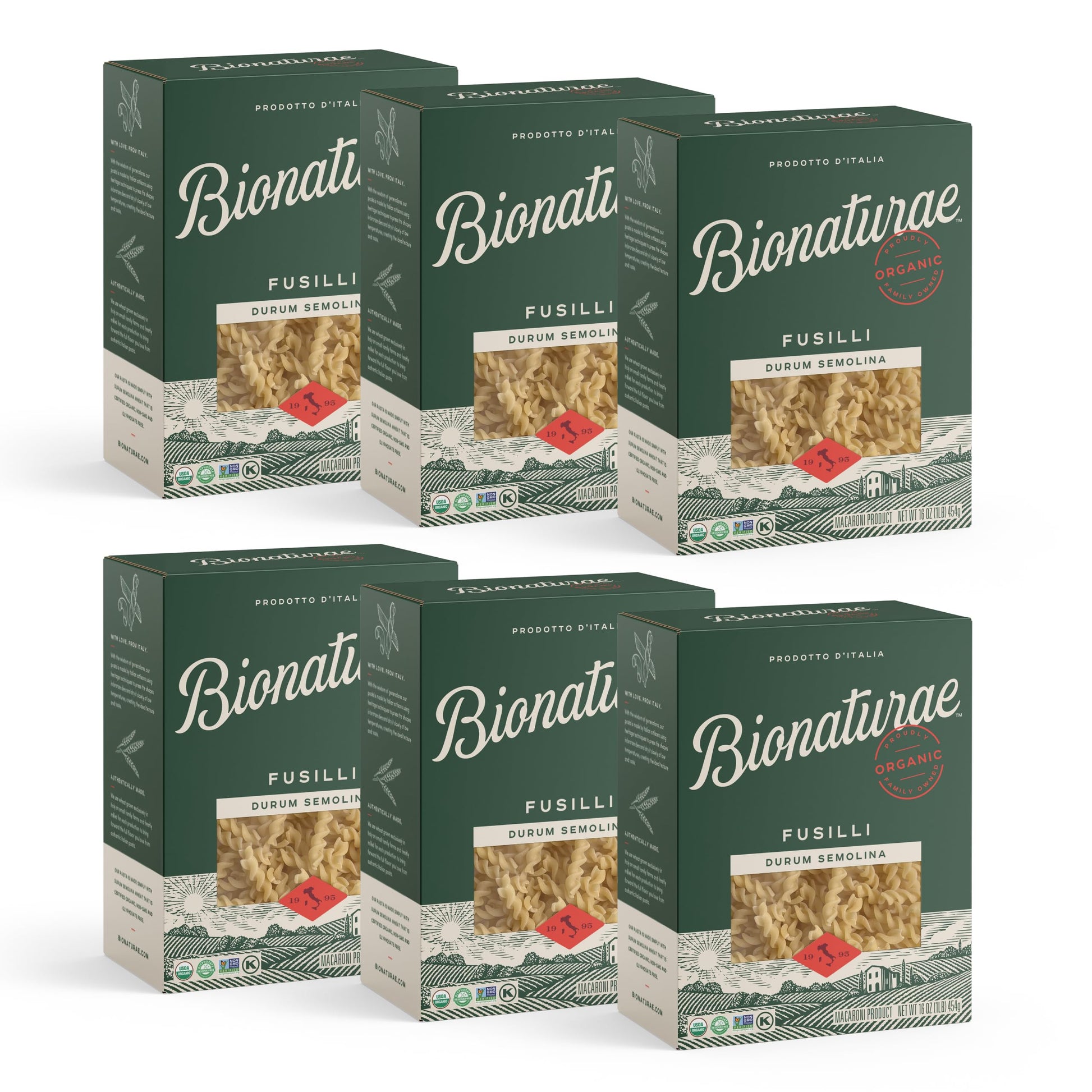 Bionaturae Fusilli Pasta Noodles - Durum Semolina Pasta, Kosher, High Protein, Non-GMO Verified, USDA Certified, Durum Semolina 