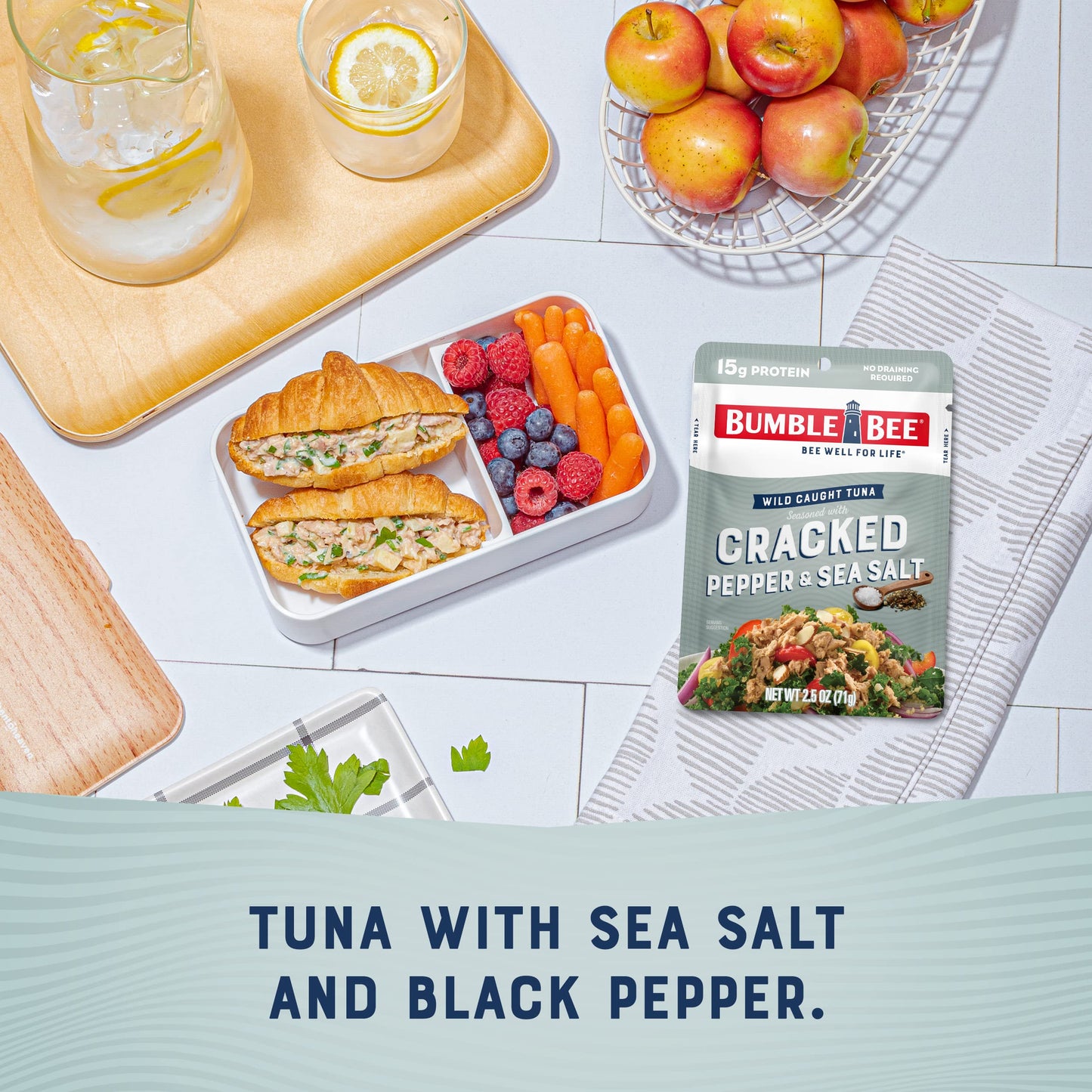 Bumble Bee Cracked Pepper & Sea Salt Seasoned Tuna, 2.5 Oz Pouches (Pack Of 12) - Ready To Eat - Wild Caught Tuna Pouch - 15G Protein Per Serving - Gluten Free