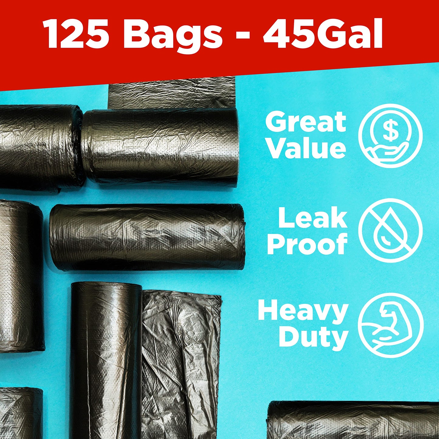 Toughbag 40-45 Gallon Trash Bags, 40 X 48'' Black Garbage Bags (125 Count) - Outdoor Industrial Garbage Can Liner For Commercial
