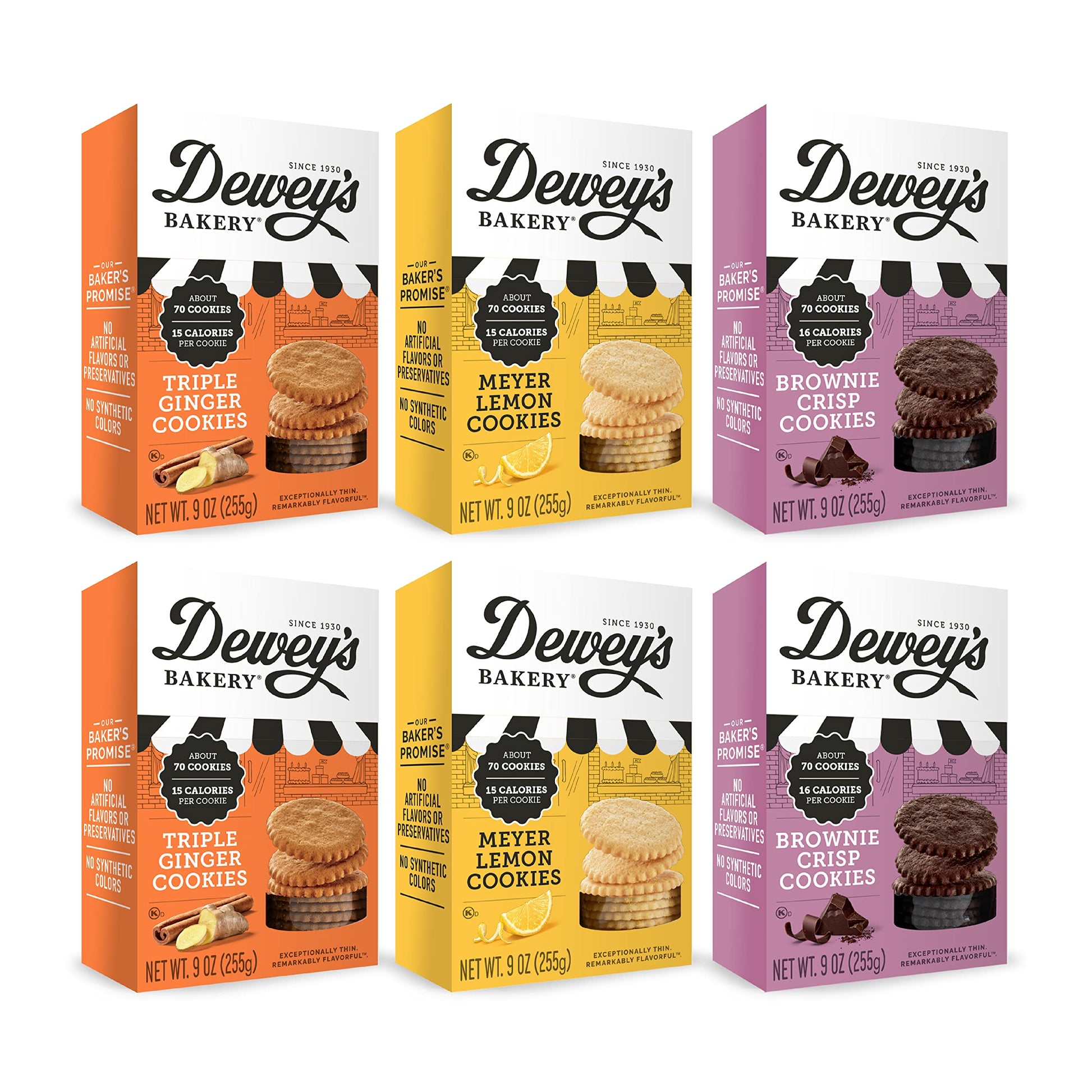 Dewey'S Bakery Meyer Lemon, Brownie Crisp & Triple Ginger Moravian Cookie Thins Variety Pack | Baked In Small Batches | Real, Si