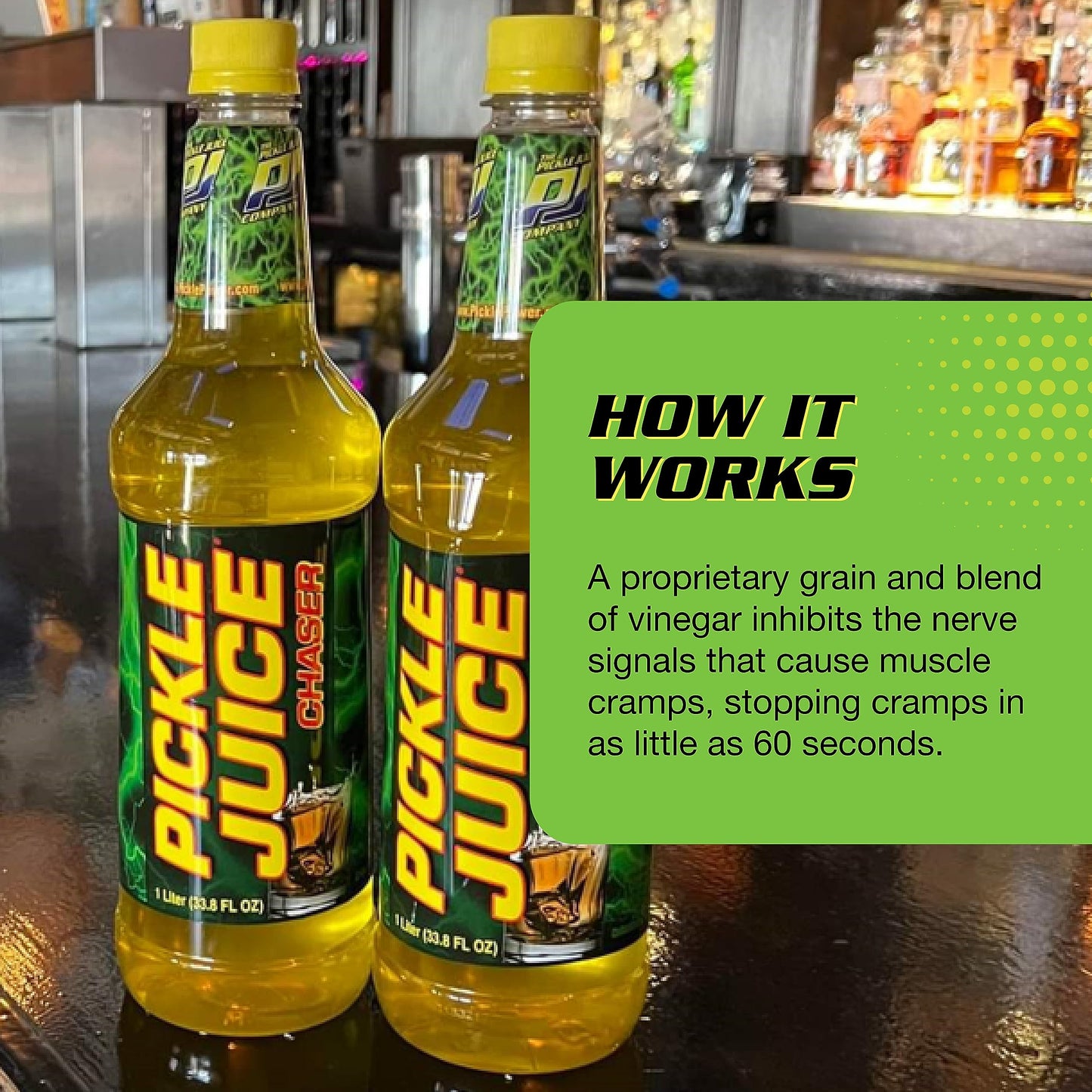 Pickle Juice Chaser 1 Liter Bottles - For Pickle Backs - Electrolyte Juice For Day & Night Time Cramp Relief - 6 Pack