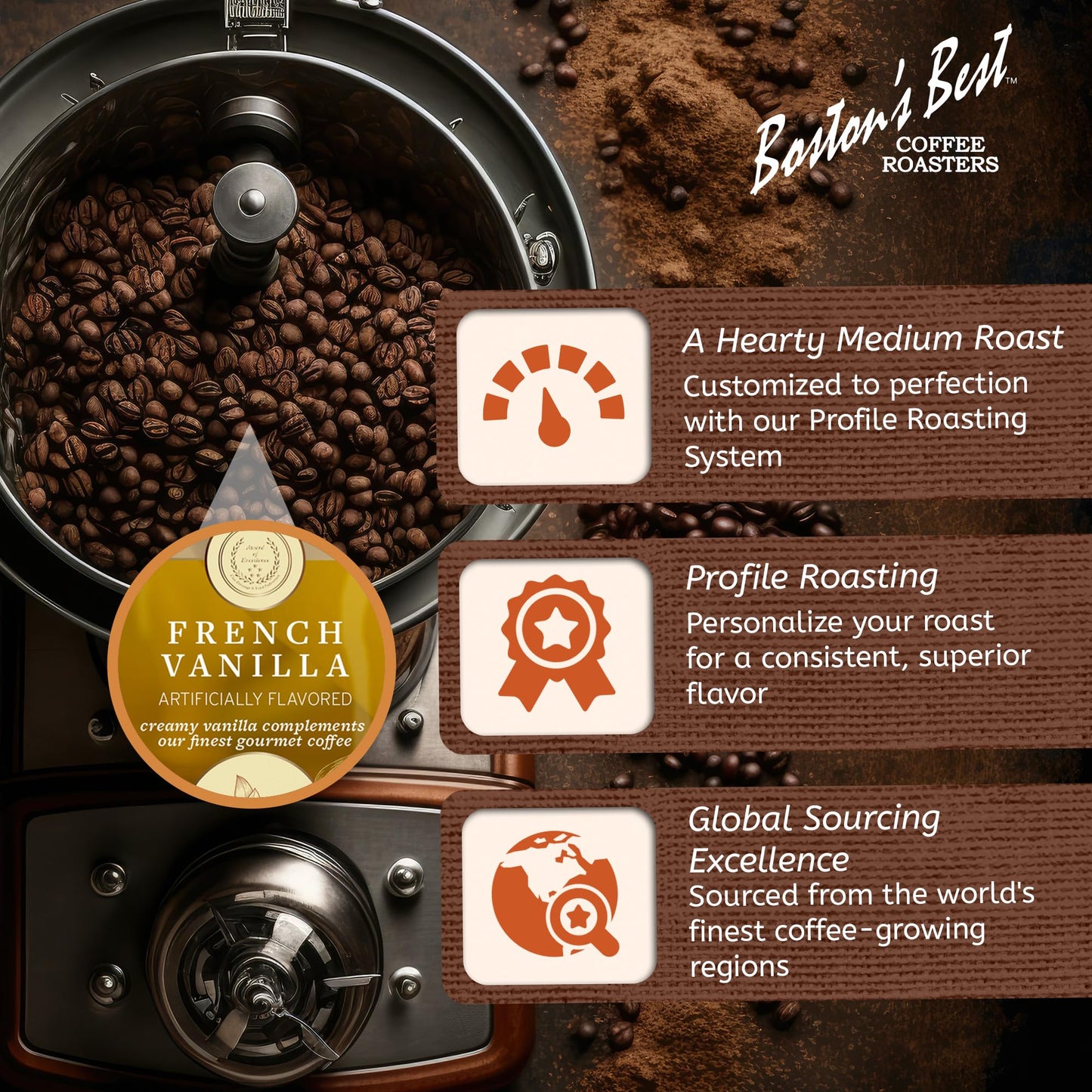 Bostons Best Coffee French Vanilla Gourmet Ground Coffee 11 oz Bag