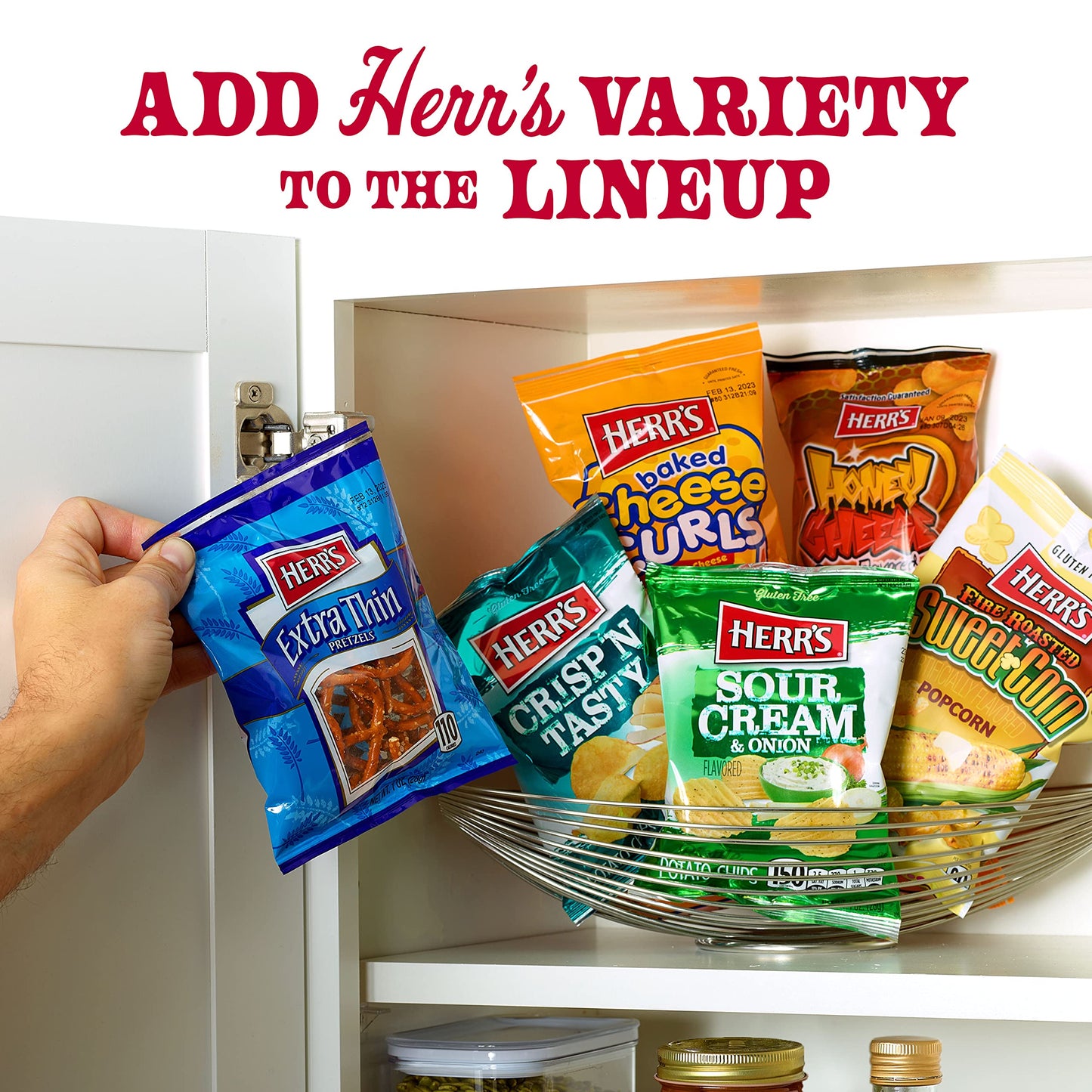 Herrs Snacks Variety Pack, Potato Chips, Pretzels, Popcorn, Cheese Curls, 1Oz Bag (36 Count)