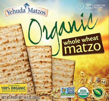 Yehuda 100% Organic Whole Wheat Matzo, 10.5oz - Healthy Kosher Snack, Perfect for Passover and Everyday Enjoyment