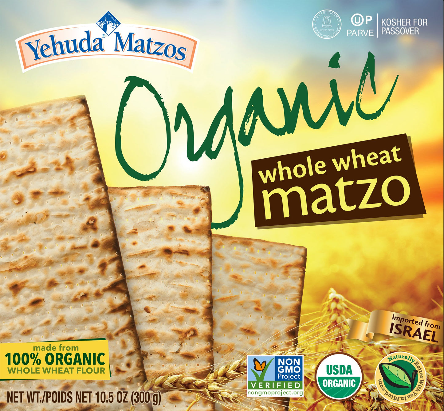Yehuda 100% Organic Whole Wheat Matzo 10.5Oz