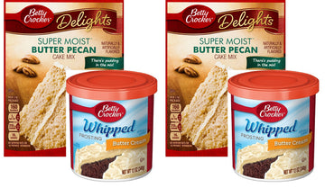 Betty Crocker Super Moist Butter Pecan Cake Mix and Betty Crocker Whipped Buttercream Frosting Bundle - 2 of Each - 4 Items