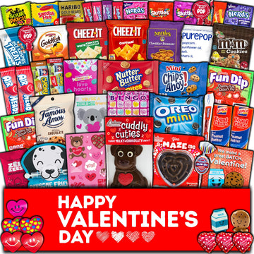 CRAVEBOX Valentines Day Gift Care Package - 50ct Assorted Snacks & Chocolates for Kids & Adults