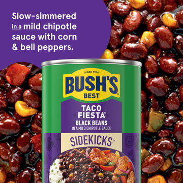 BUSH S BEST 15.1 oz Canned Taco Fiesta Black Beans, Source of Protein and Fiber, Low Fat, Gluten Free, (Pack of 12)