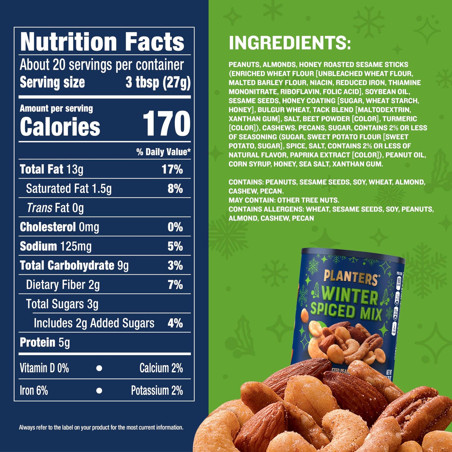 Planters Winter Spiced Mix Canister  18.75 Ounce
