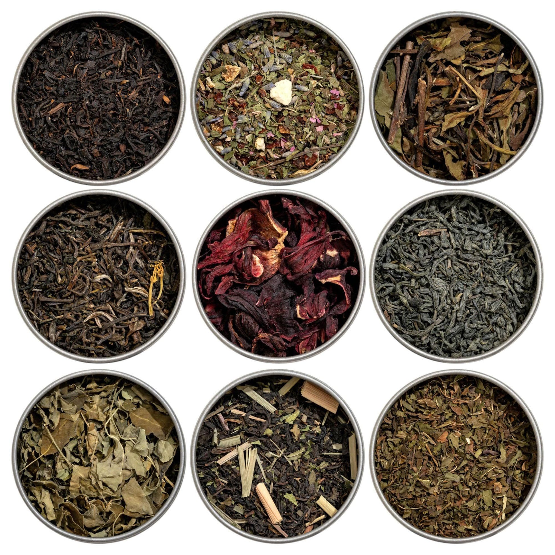 Heavenly Tea Leaves Loose Leaf Tea Sampler - 9 Flavor Variety Pack, 9 Piece Assortment, Green, Herbal, Black & White Teas