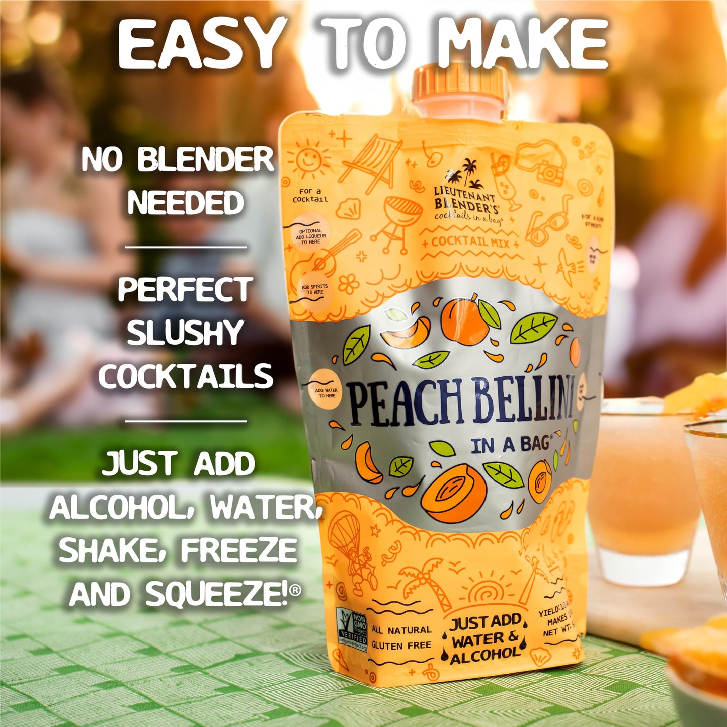 Lt. Blender Peach Bellini Wine Freezer Mix - All Natural Drink Mix - Pack of 5