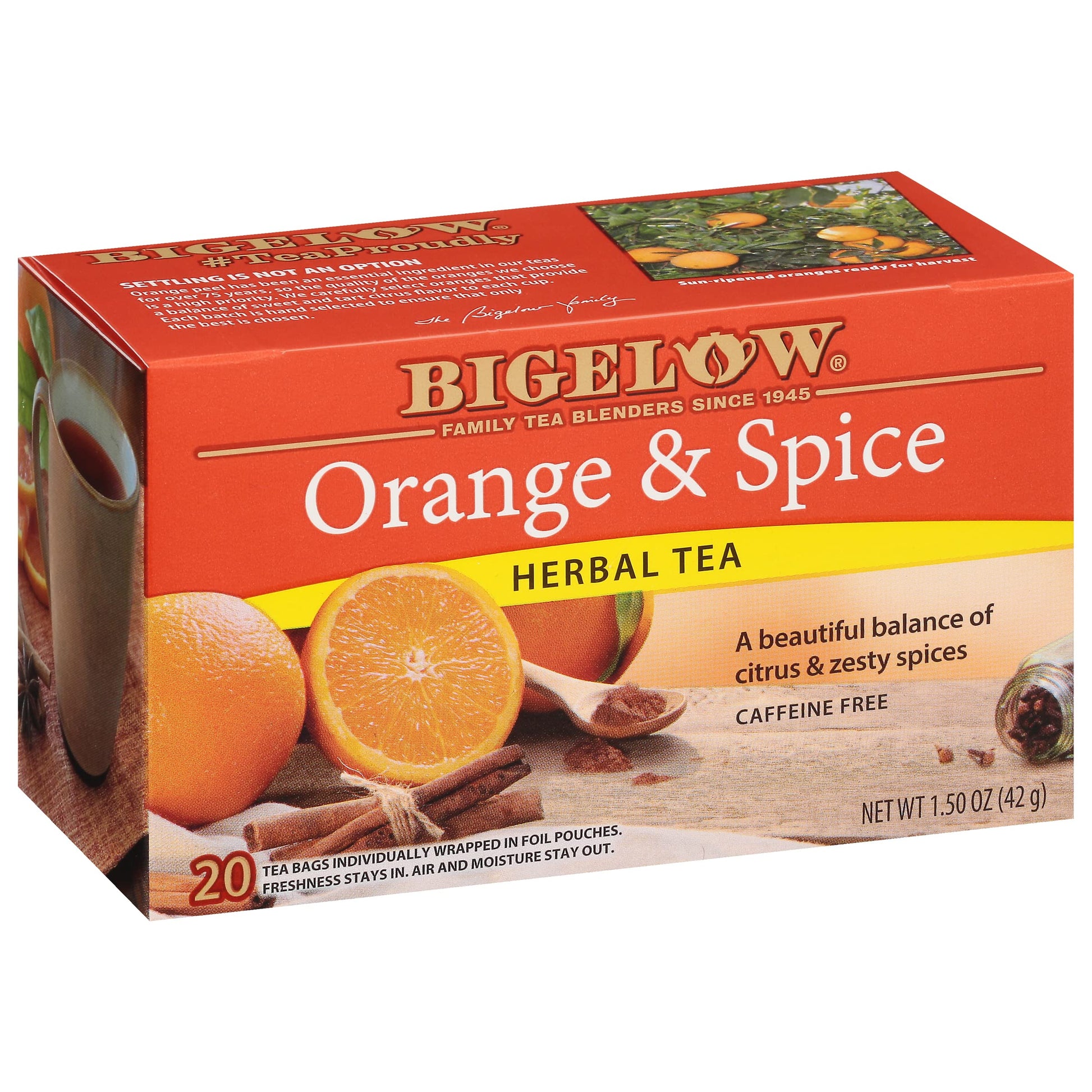 Bigelow Tea Orange & Spice Herbal Tea, Caffeine Free, 20 Count Box (Pack of 6), 120 Total Tea Bags