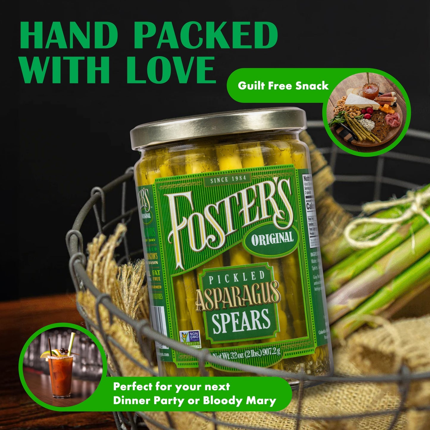 Fosters Pickled Asparagus Spears in a Jar  Original  32oz  2 Pack  Traditional Pickled Vegetables Recipe for over 40 years  Low Calorie Snack  Gluten Free  Fat and Preservative Free Pickles