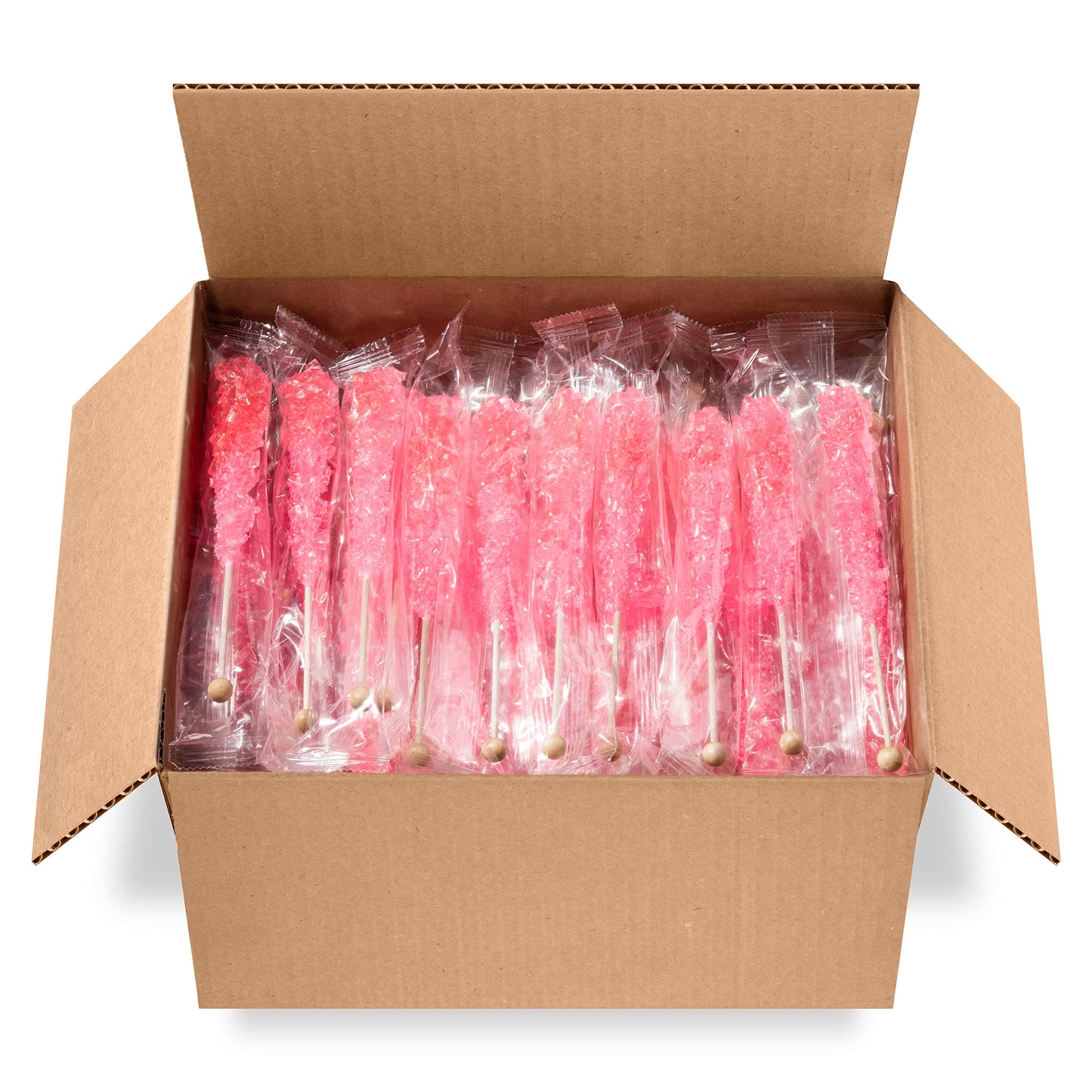 Candy Envy - Light Pink Rock Candy Sugar Sticks - Cherry Flavored - 144 Indiv. Wrapped