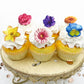 Sugar Robot Edible Wafer Flowers Set of 24 - Small 2.5 Pansy Decorations - Purple and Yellow - Made in the USA