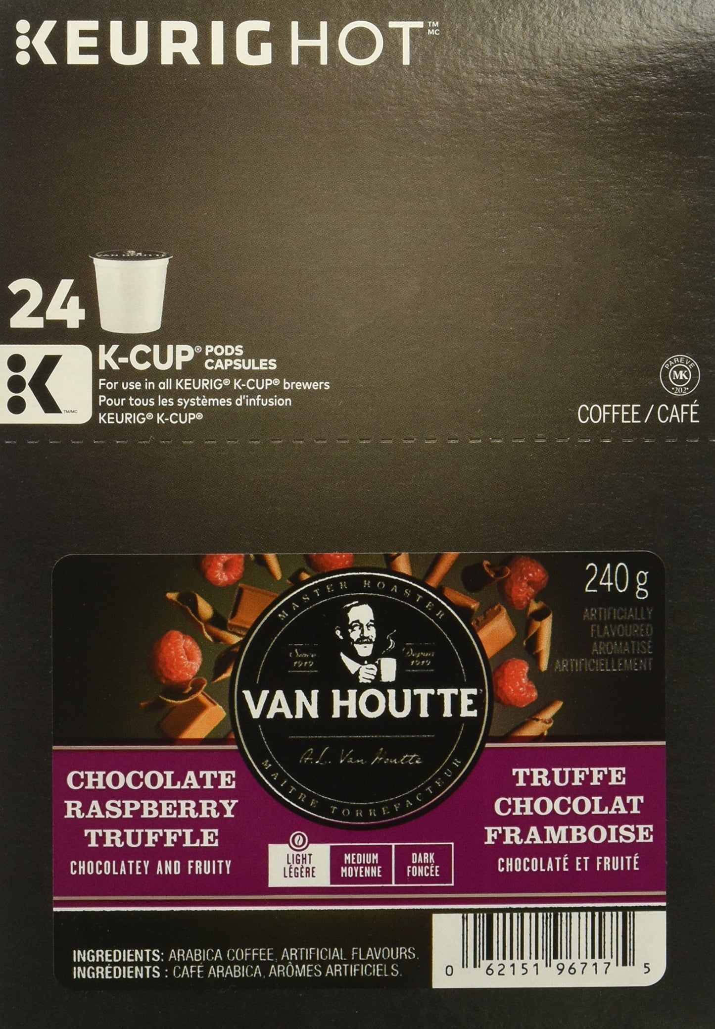 Van Houtte Raspberry Chocolate Truffle Single-Serve K-Cup Pods Light Roast Coffee 48 Count (2 Boxes of 24 Pods)