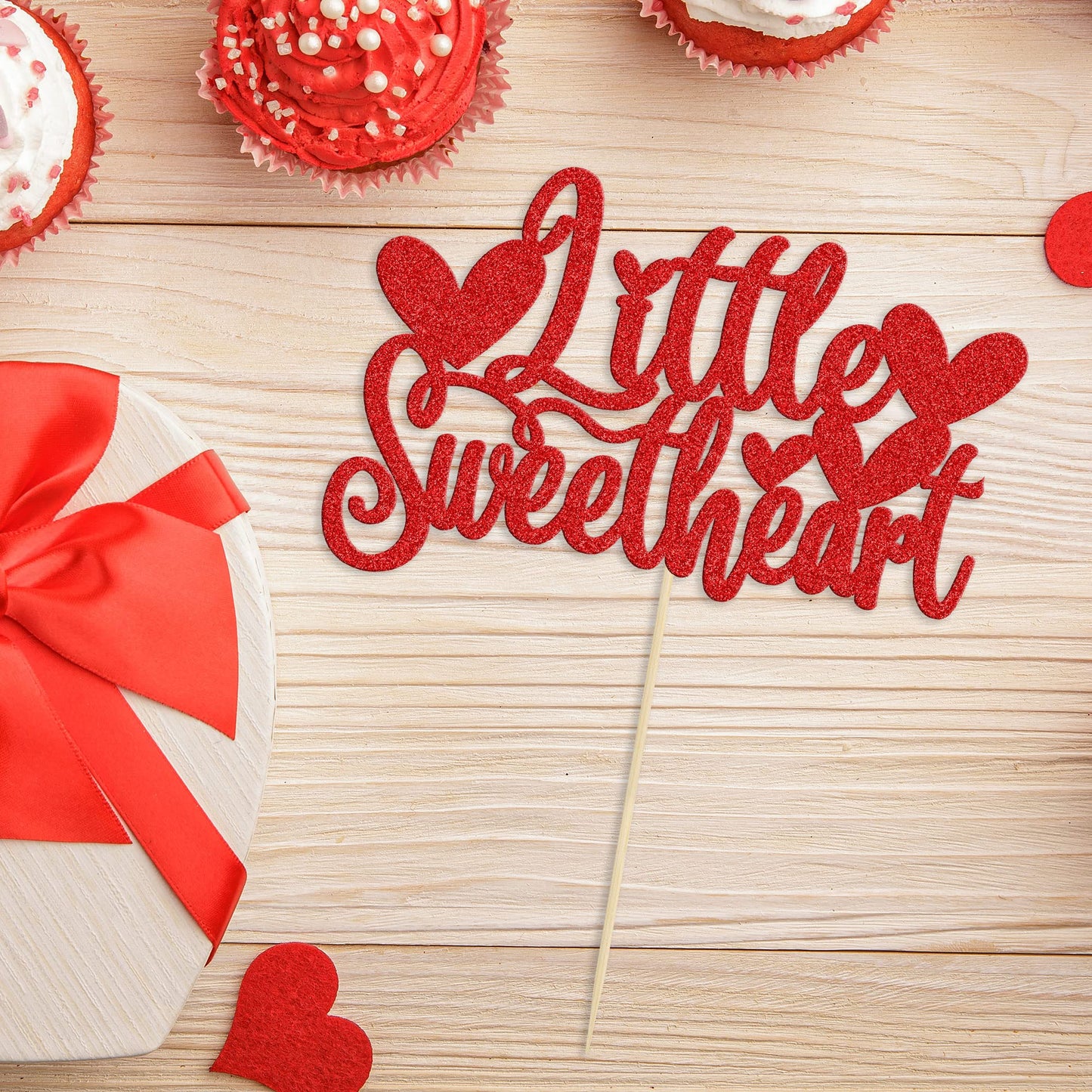 Gyufise 1Pc Little Sweetheart Cake Topper Glitter Happy Valentine'S Day Cake Topper Decoration For Valentine Theme Birthday Brid