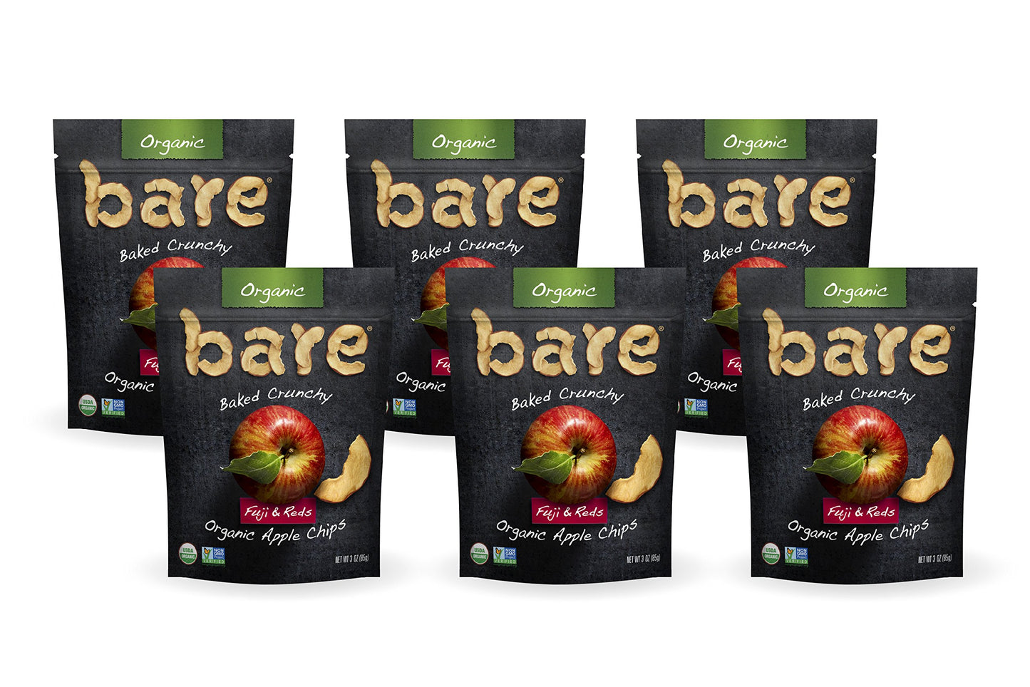 Bare Baked Crunchy Organic Apple Chips, Fuji & Reds, Gluten Free, 3 Ounce Bag, 6 Count