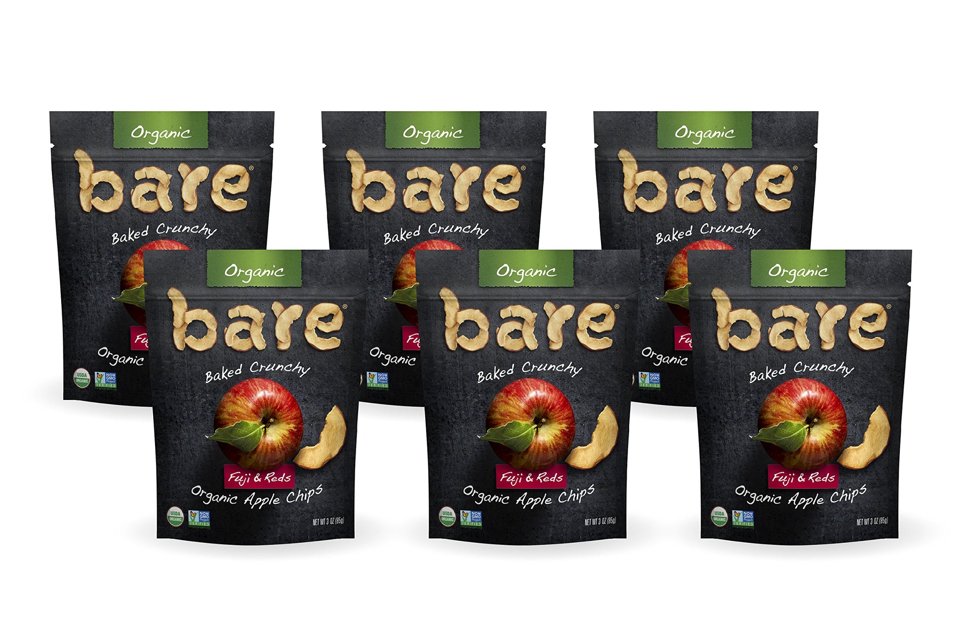 Bare Baked Crunchy Organic Apple Chips, Fuji & Reds, Gluten Free, 3 Ounce Bag, 6 Count