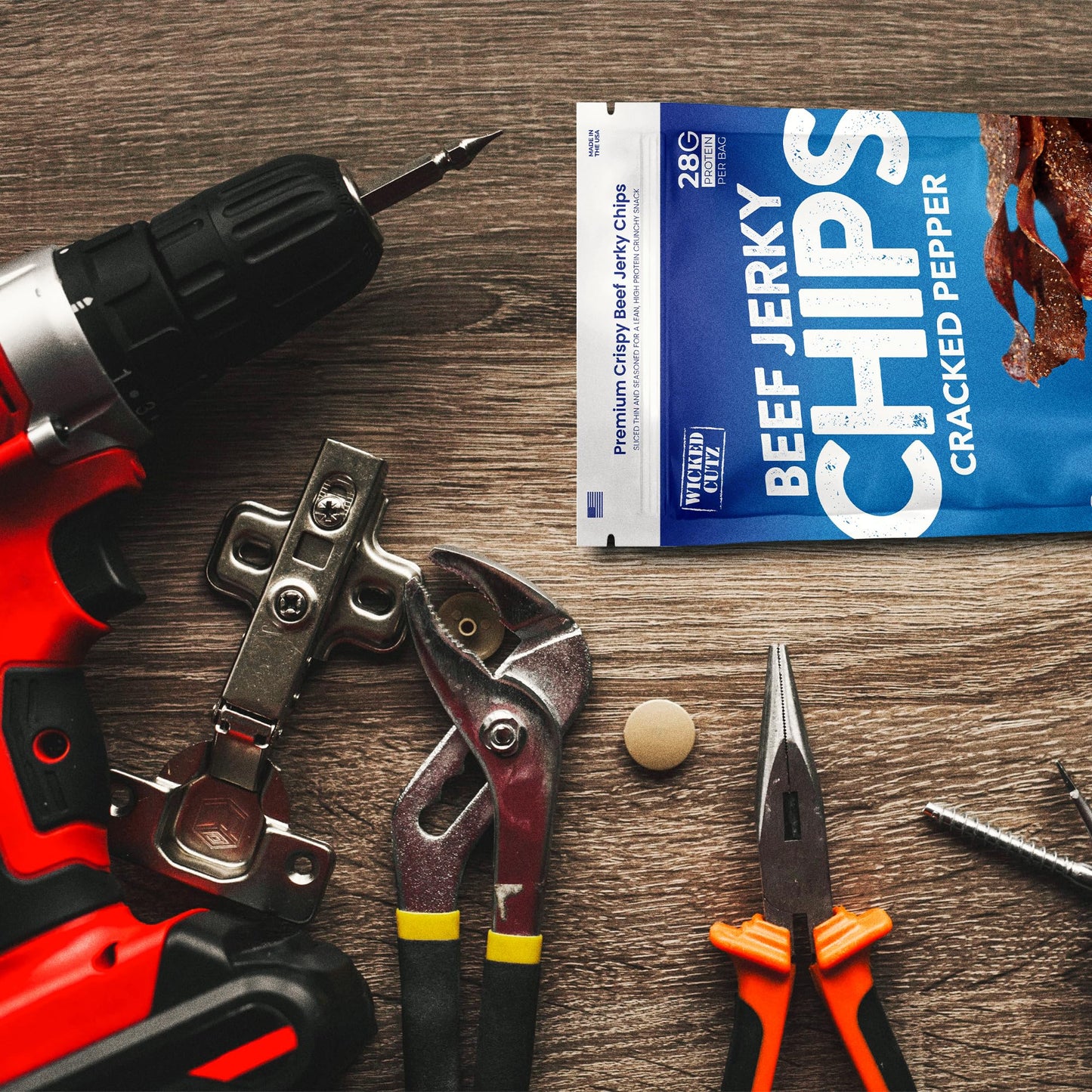 Wicked Cutz ed Pepper Beef Jerky Chips  28g Protein per Bag  Crispy & Crunchy Beef Jerky Crisps  USA Made Pepper Flavored Chips  High Protein Carnivore Snacks (4 Bags)
