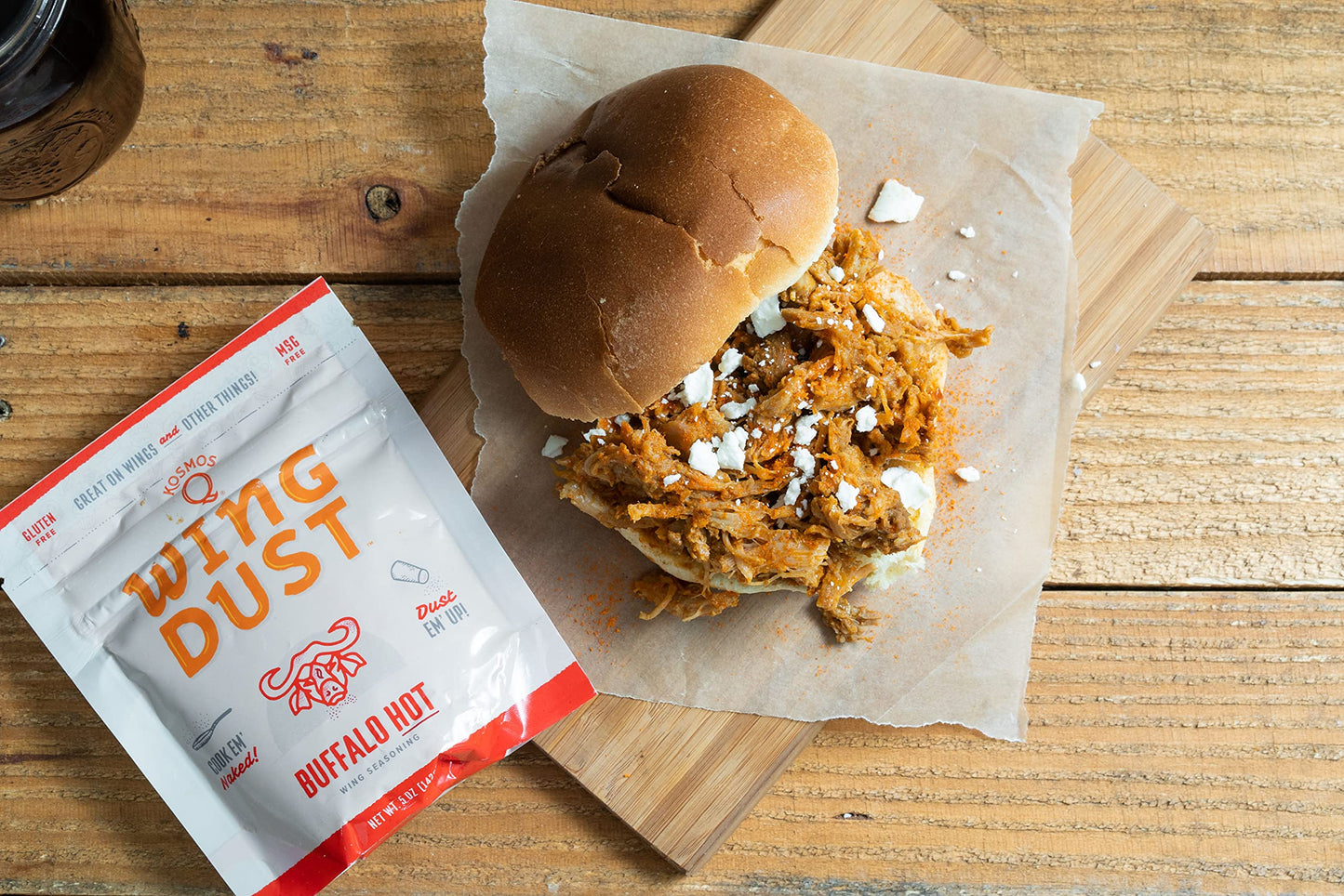 Kosmos Q Hot Buffalo Wing Dust - 5 Oz Bag For Wings, Popcorn & More - Hot Smoky Buffalo Bbq Wings Dry Rub With Cayenne, Blue Che