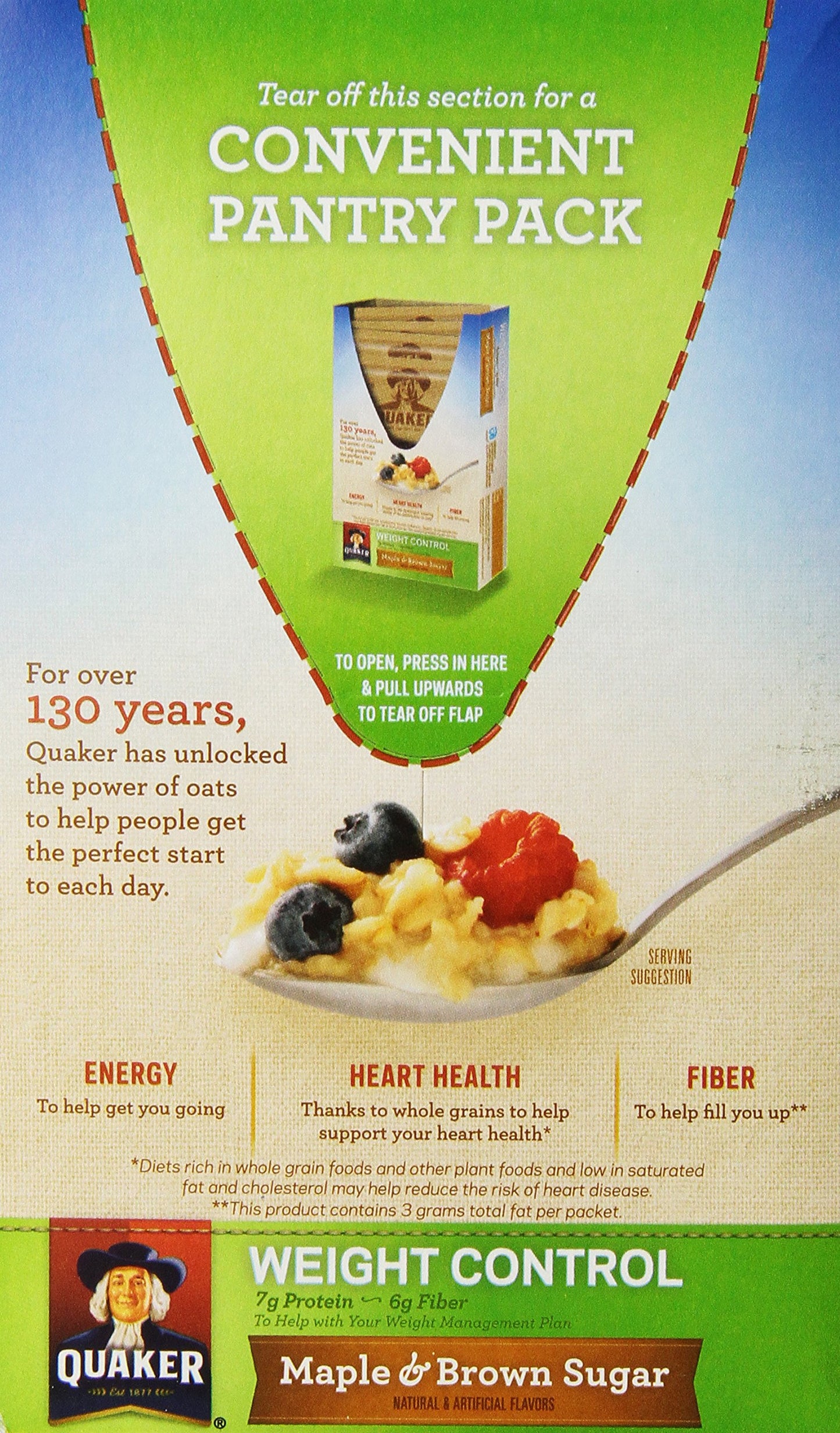 Quaker Instant Oatmeal Fiber&Protein (Previously Weight Control), Maple Brown Sugar, 8-Count Boxes (Pack of 4)