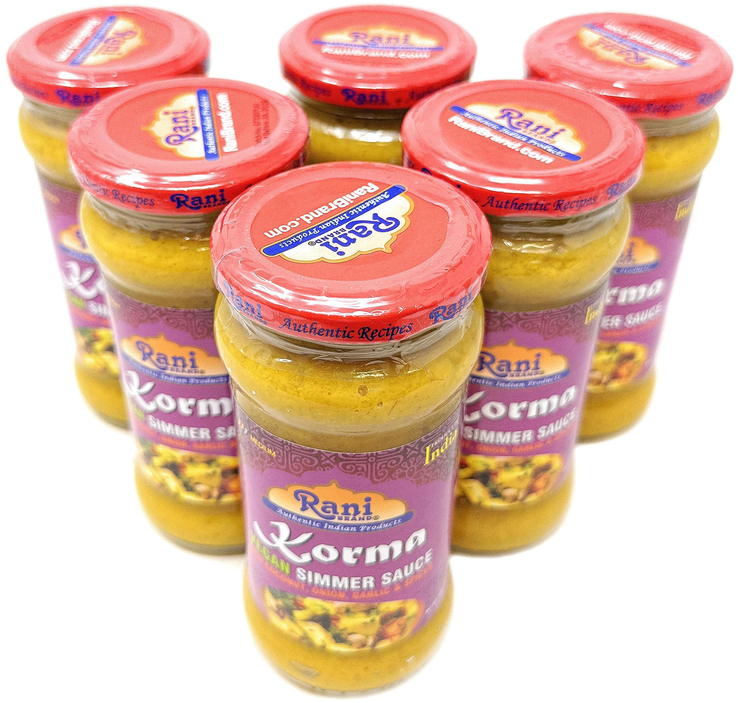 Rani Korma Curry Vegan Simmer Sauce (Rich Coconut, Onion, Garlic & Spices) 14Oz (400G) Glass Jar, Pack Of 5 +1 Free ~ Easy To Us