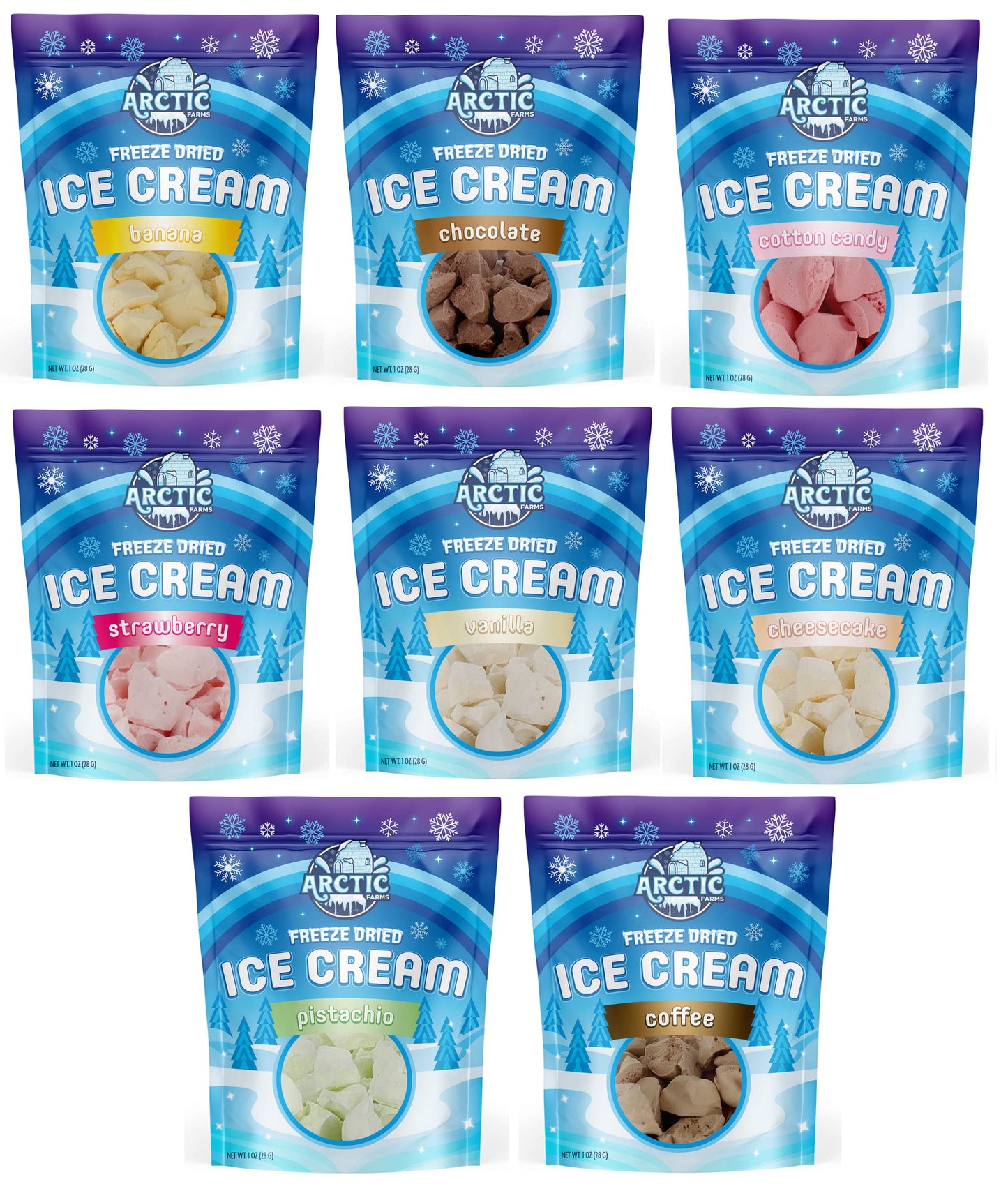 Arctic Farms Freeze Dried Ice Cream Variety Pack - 8 Flavors, Non-Melting Treats