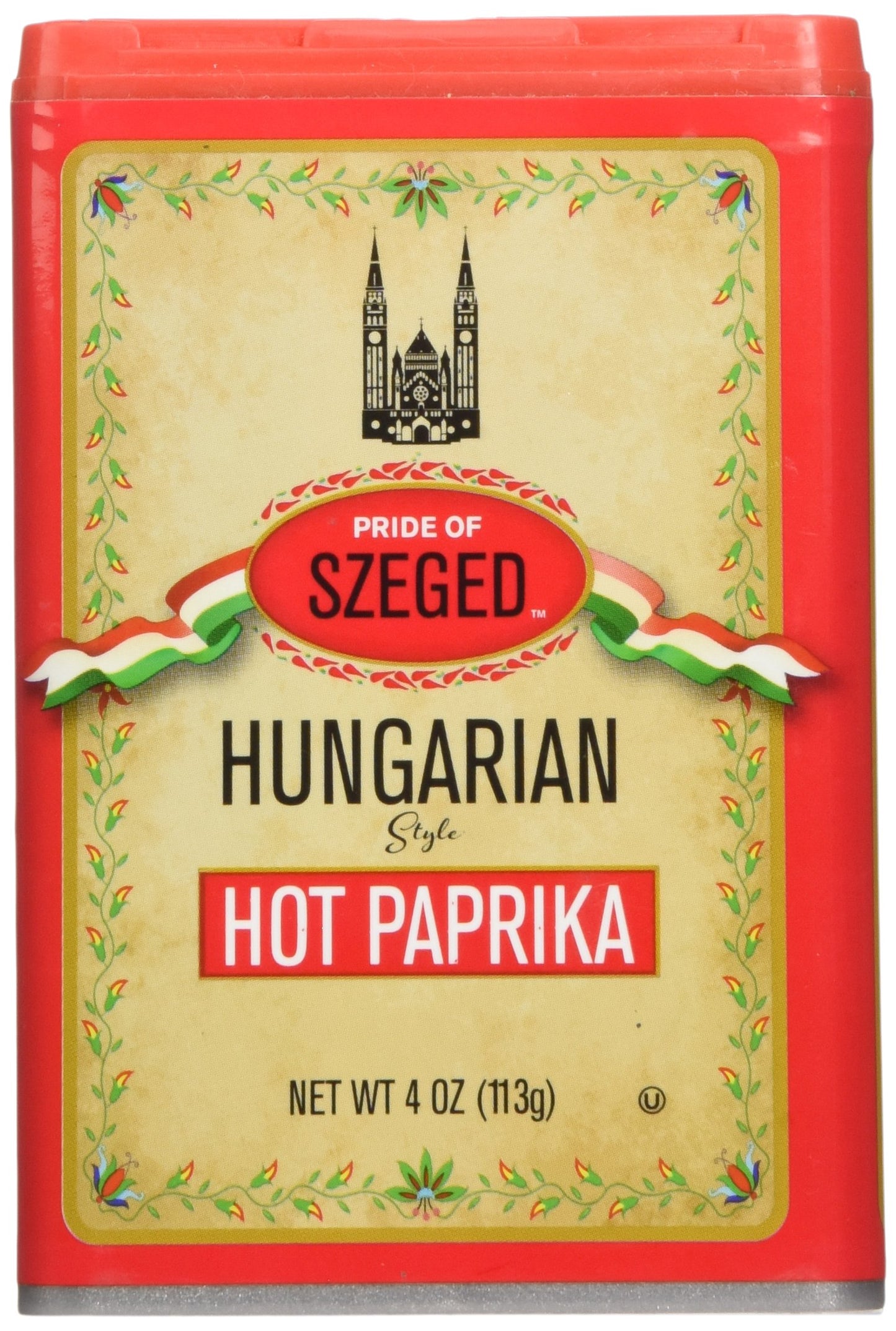 Pride of Szeged Hot Paprika Powder  Spicy Hungarian Style Seasoning  Bright Red  4 oz. Tin  1-Count
