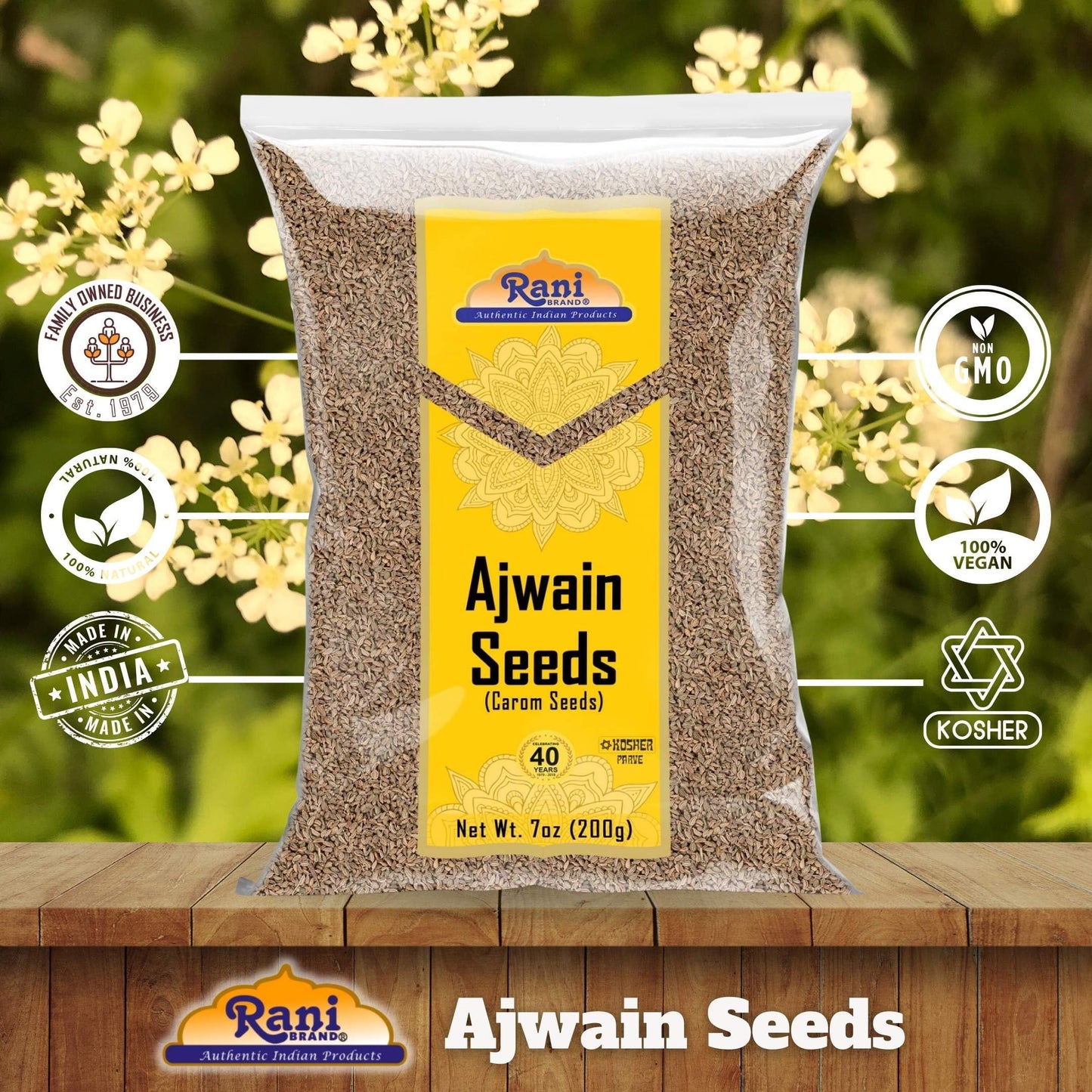 Rani Ajwain Seeds (Carom) Spice Whole, 7oz (200g), All Natural, Vegan, Gluten Friendly, NON-GMO, Indian Origin
