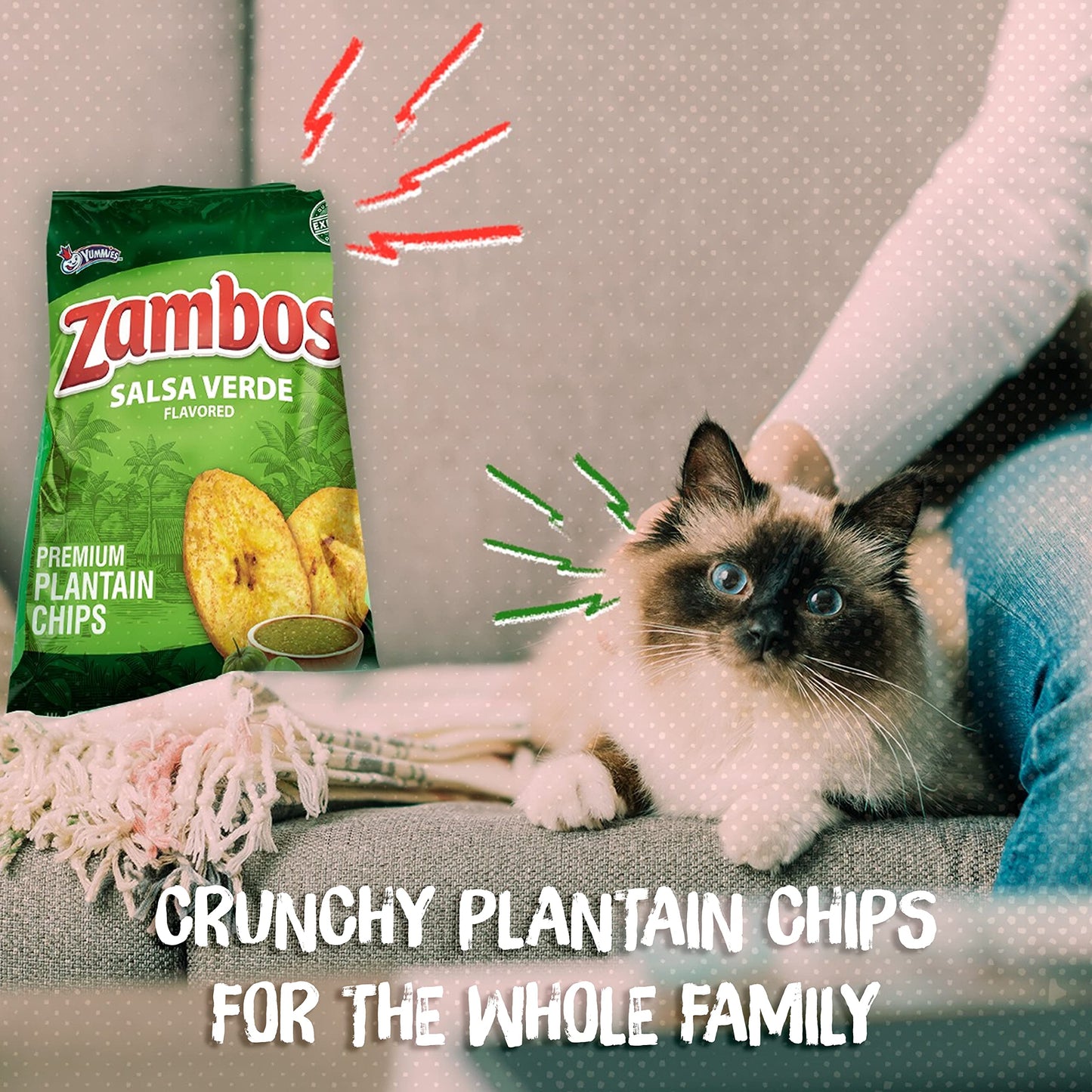 Zambos Plantain Chips Salsa Verde, Crunchy Premium Plantain Chips, 8 Pack 2.47 Ounce