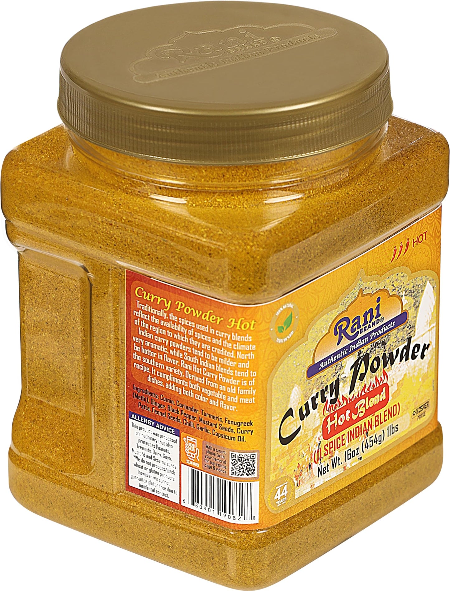 Rani Curry Powder Hot (11-Spice Authentic Indian Blend) 16oz (1lb) 454g PET Jar ~ All Natural | Salt-Free | Vegan | No Colors |
