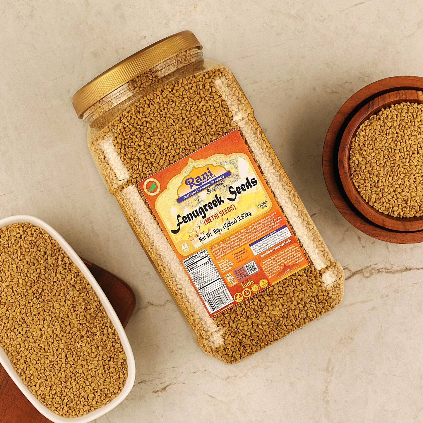 Rani Fenugreek (Methi) Seeds Whole 128oz (8lbs) 3.62kg Bulk PET Jar, Trigonella foenum graecum ~ All Natural | Vegan | Gluten Fr