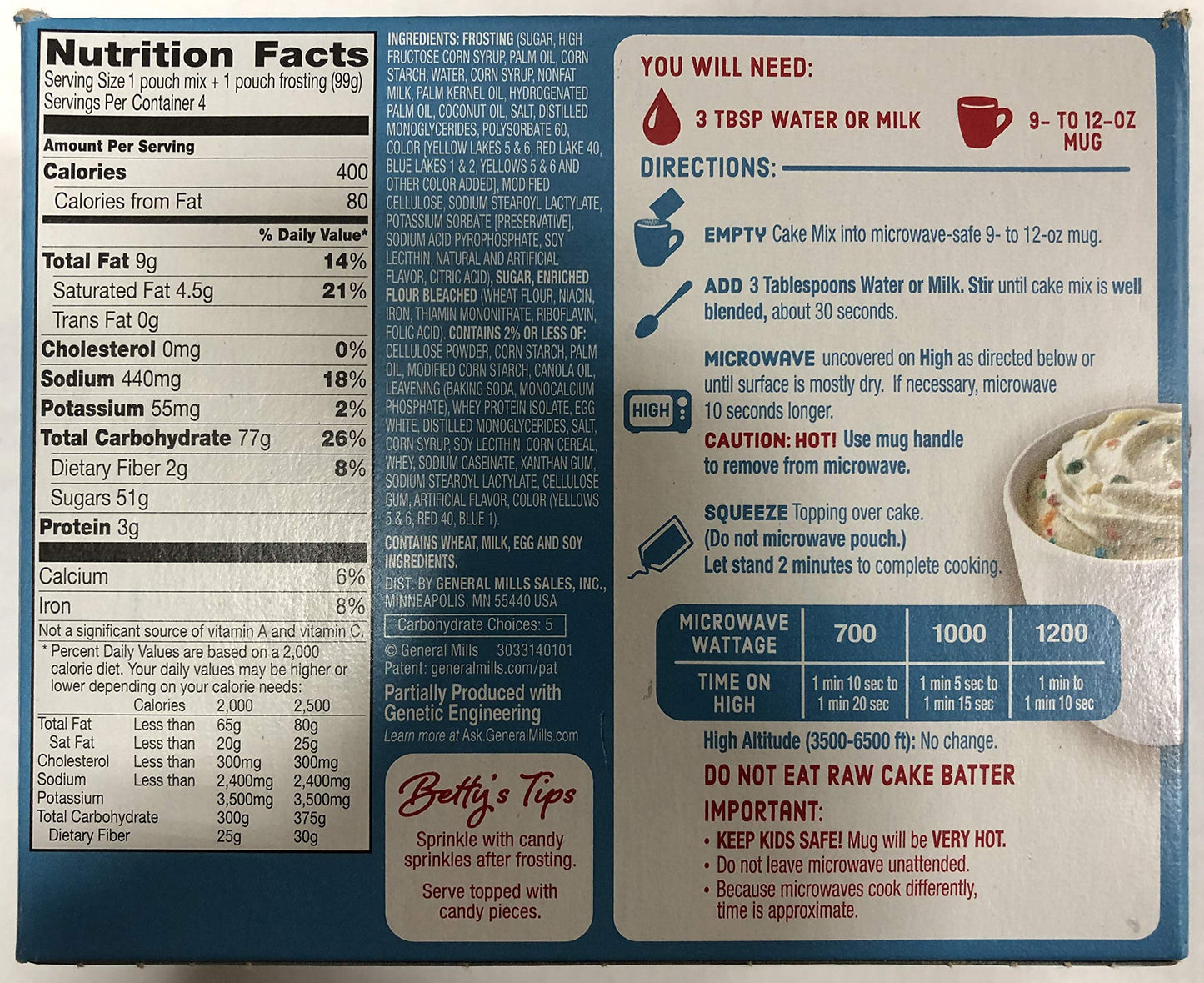 Betty Crocker Baking Mug Treats Rainbow Chip Cake Mix with Rainbow Chip Frosting, 13.9 oz(us) (1)