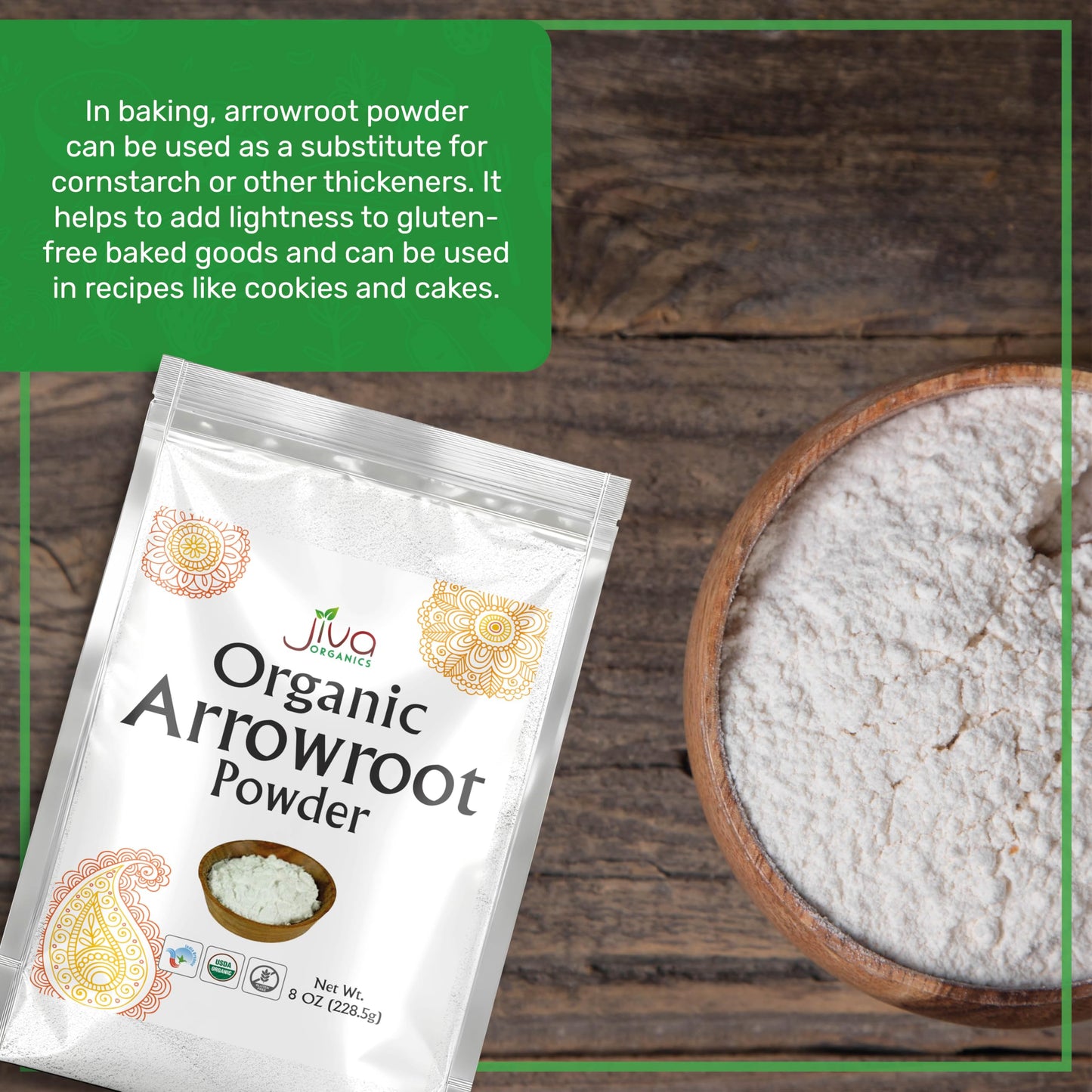 Jiva Organics Organic Arrowroot Flour (Powder) 8 Ounce Bag - Raw, Non-GMO