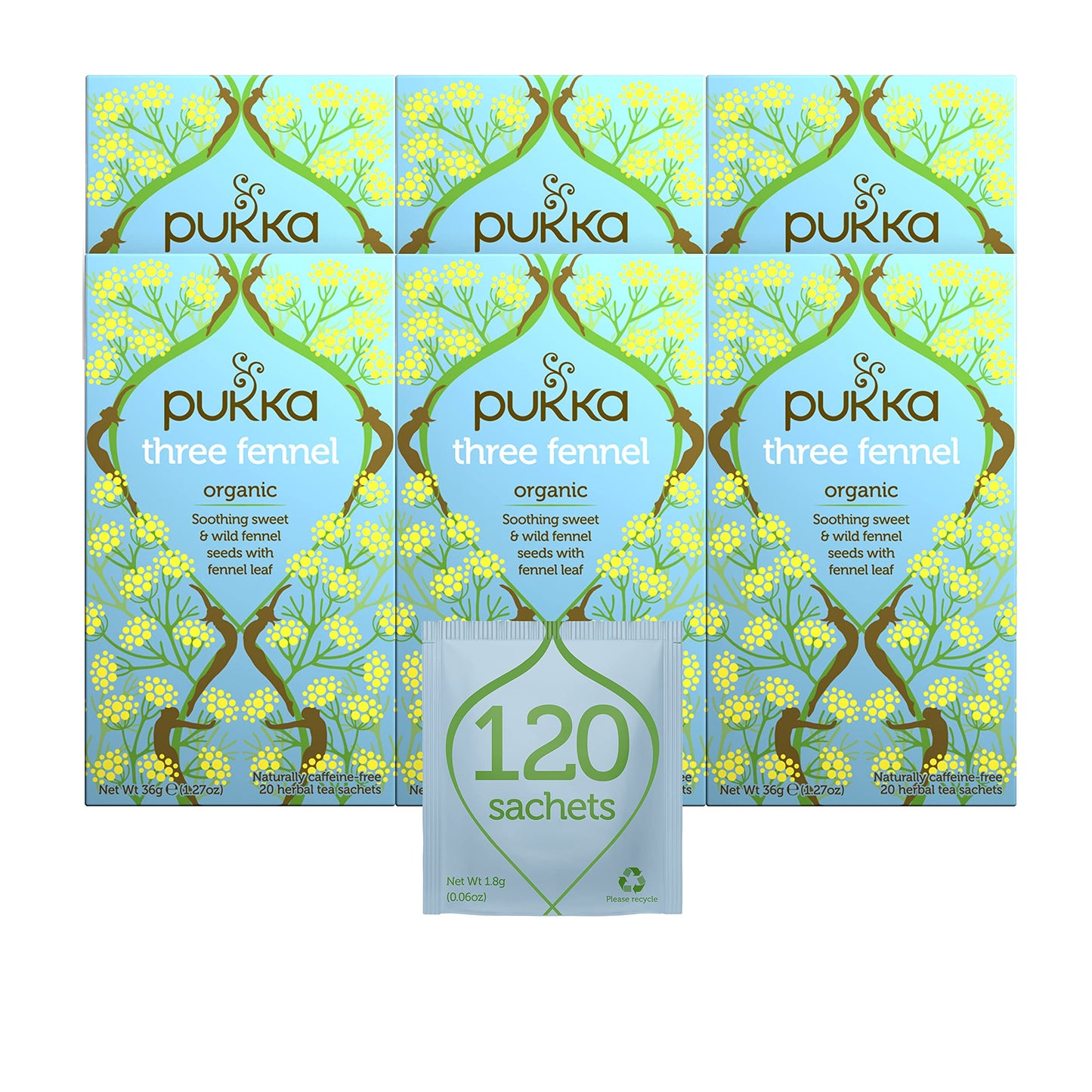 Pukka Three Fennel, Organic Herbal Tea (6 Pack, 120 Tea Bags)
