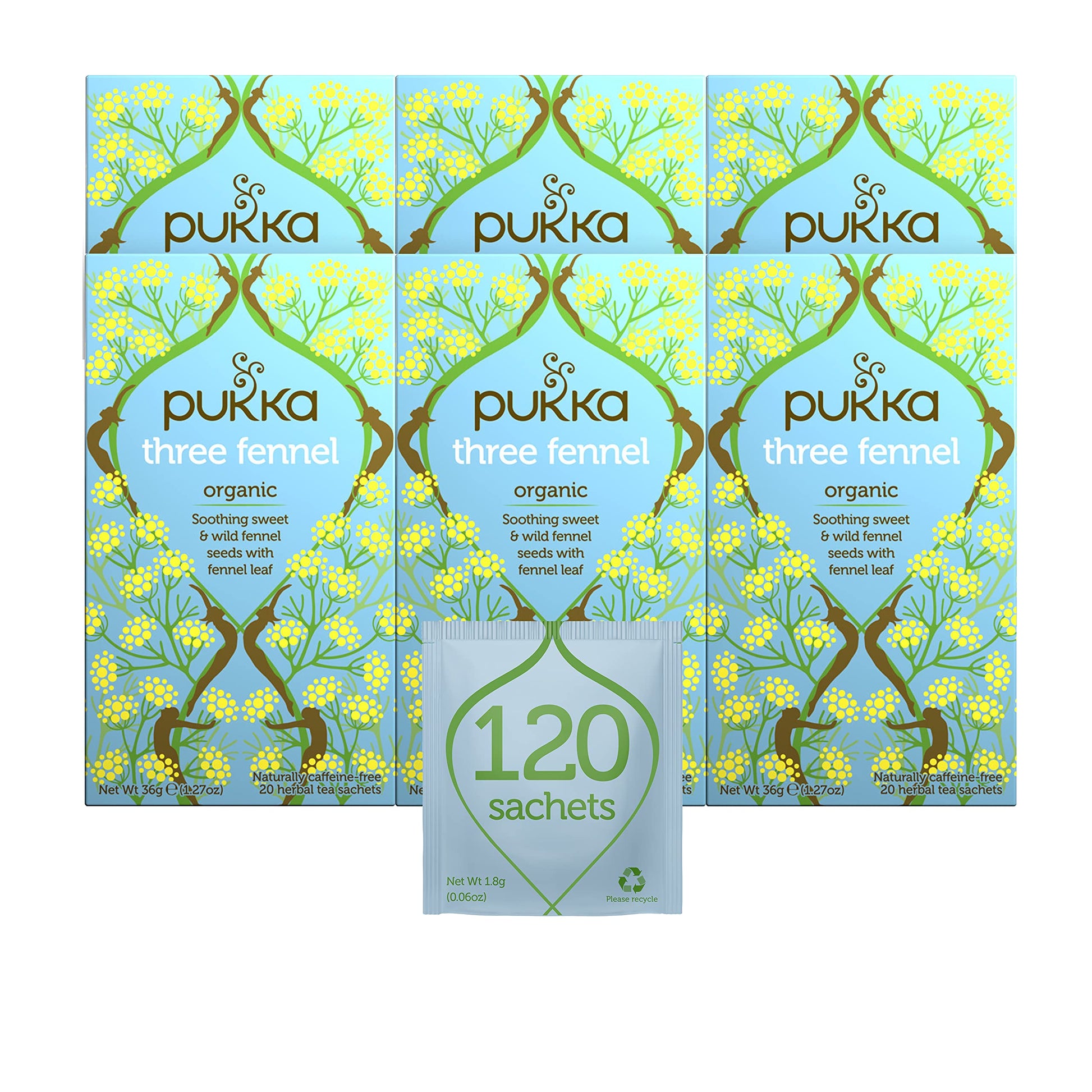 Pukka Three Fennel, Organic Herbal Tea (6 Pack, 120 Tea Bags)