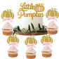 Bestus Little Pink Pumpkin Cake Topper Set, 25pcs, Glitter Cardboard, Gold & Pink for Birthday, Baby Shower, Halloween, Thanksgiving