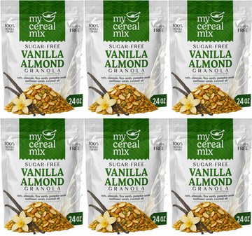 MyCerealMix Sugar Free Vanilla Almond Granola - 6 Pack (144oz Total) - Vegan, Gluten Free - Diabetic Friendly Breakfast Cereal -