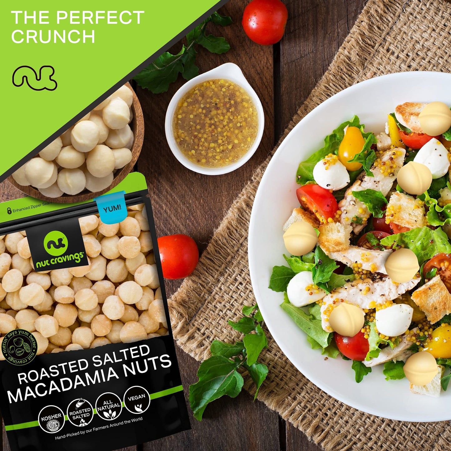 NUT CRAVINGS - Roasted & Salted Macadamia Nuts - No Shell, (32oz - 2 LB) Bulk Nuts Packed Fresh in Resealable Bag - Healthy Prot