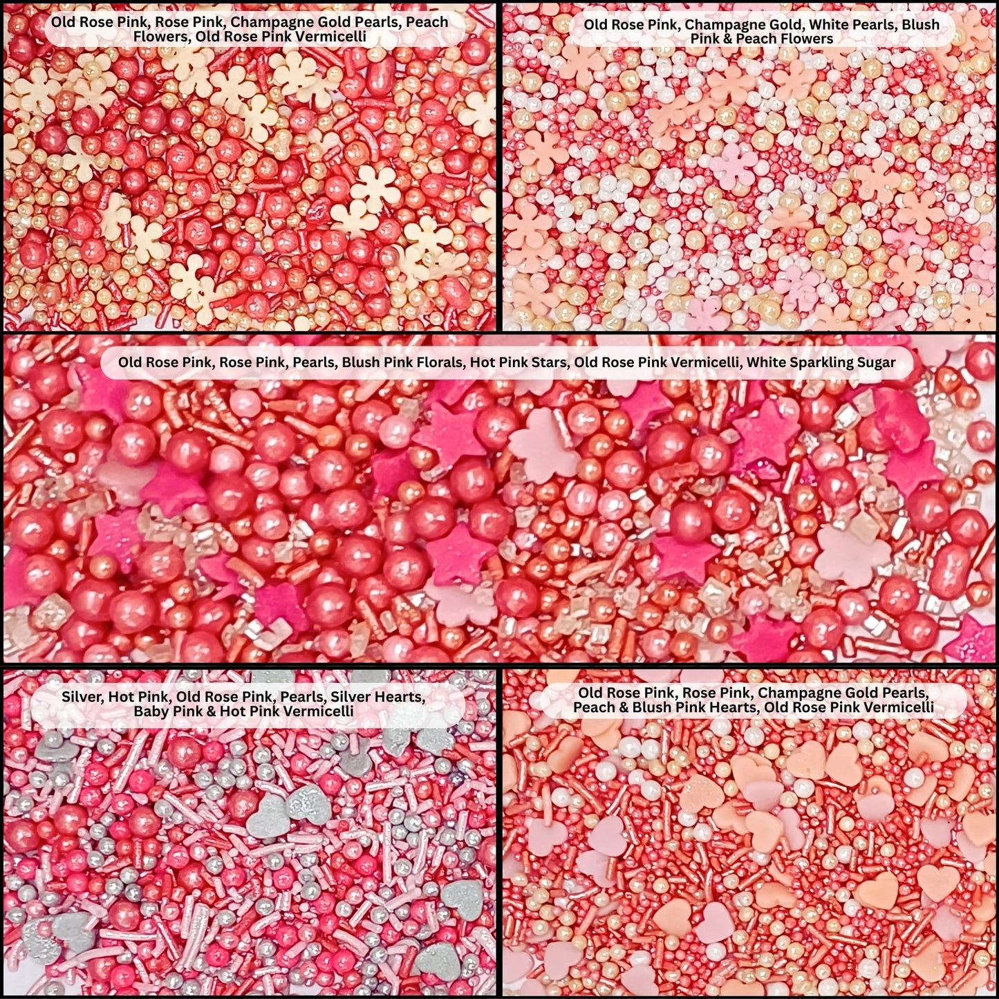 Confect Pretty In Pink, Gold & White Flower & Pearl Sprinkles Mix - Heart & Star Edible Sprinkles For Cakes, Cupcakes, Cookies -