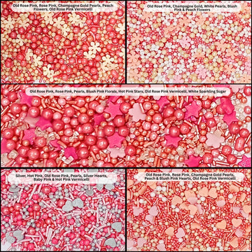 Confect Pretty In Pink, Gold & White Flower & Pearl Sprinkles Mix - Heart & Star Edible Sprinkles For Cakes, Cupcakes, Cookies -